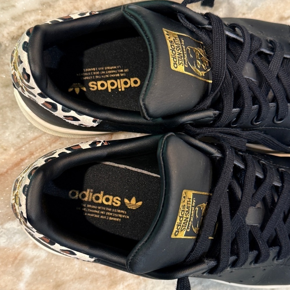 Women’s ADIDAS Stan Smith black leather leopard sneakers- Size 6 - Picture 9 of 11